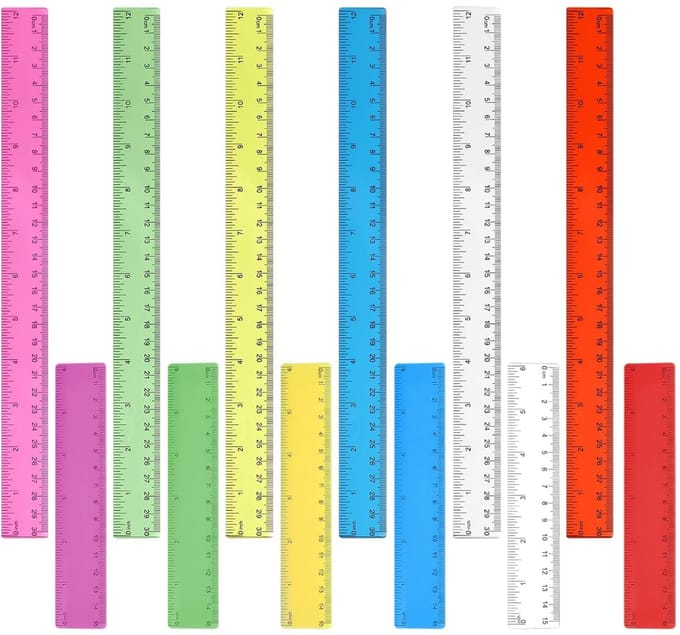 Dailygoods - Set van 12 Gekleurde Linialen (30 cm en 15 cm)