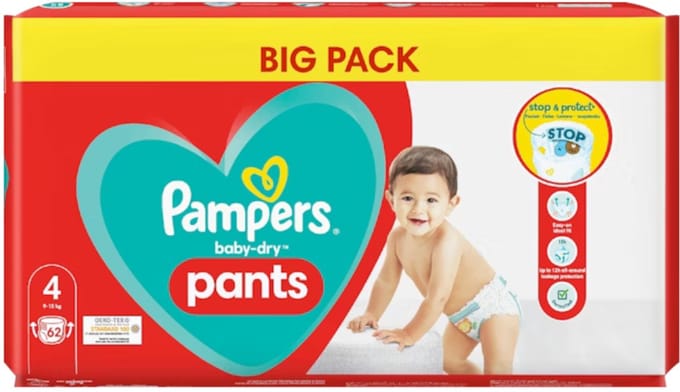 Pampers Broek Baby Dry Maat 4 Maxi, 9-15 kg, Big Pack, 62 stuks