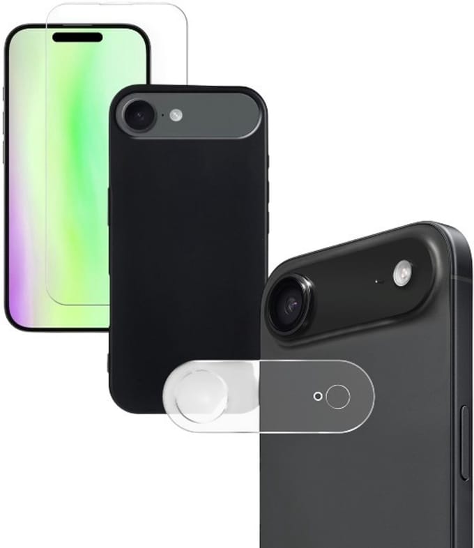 Back cover Silicone hoesje zwart met Screenprotector Glas 2x en Camera lens protector 2x Geschikt voor: iPhone 17 Air