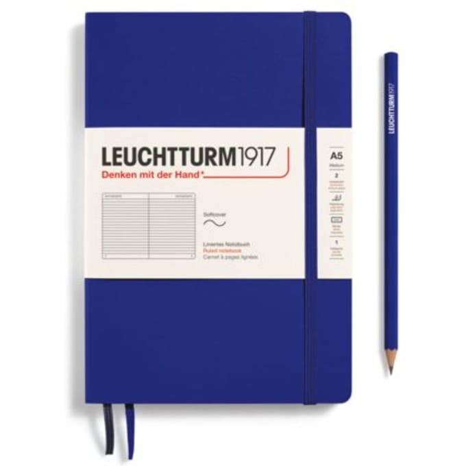 leuchtturm1917 notitieboek, softcover, medium a5, gelinieerd, ink blauw
