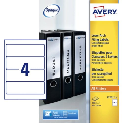 Rückenetikett Avery breit, 62 x 192 mm, selbstklebend, weiß, 25 Blatt