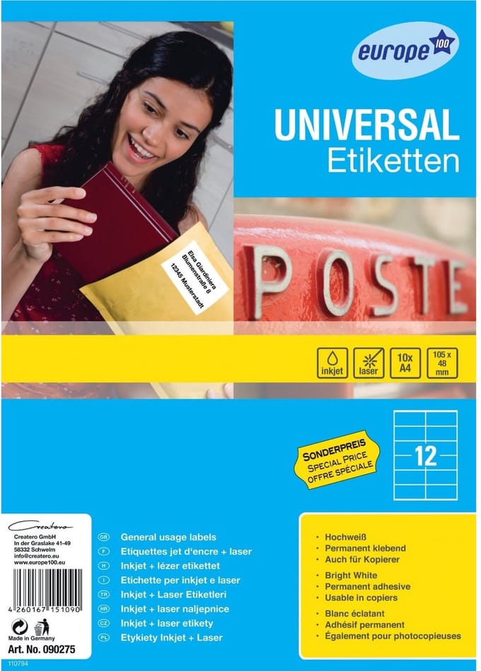 Universele etiketten ondoorzichtig 105x48mm wit 120 stuks