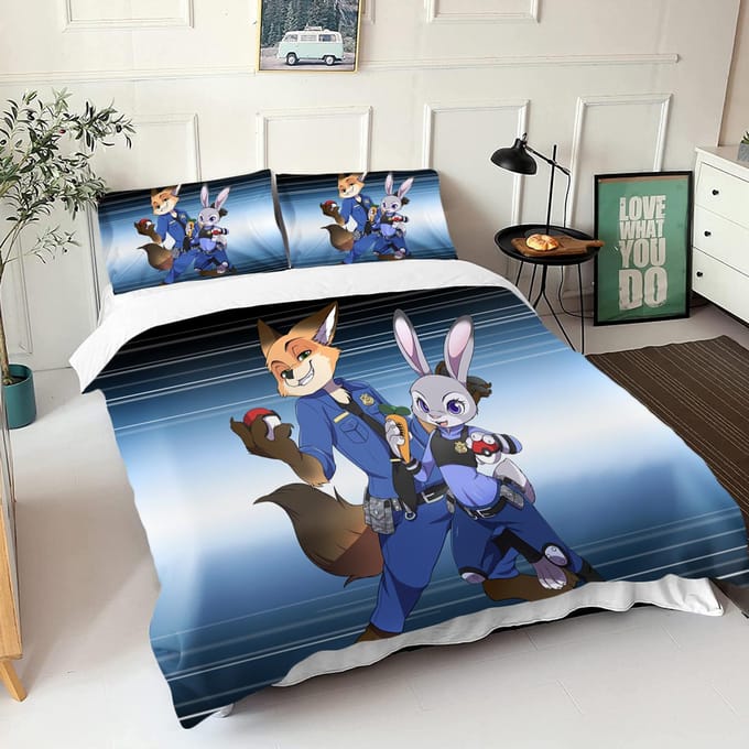 Zootopia Judy Nick Dekbedovertrek Set Dekbed Beddengoed 3D Kinderbeddengoed Set 3-Delig 1 Dekbedovertrek King Size EU Single(135*200cm)3pcs