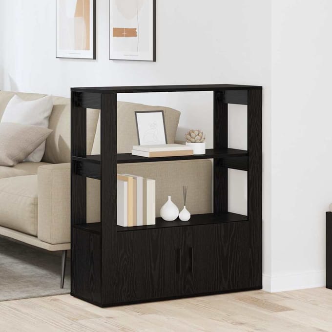 vidaXL - Dressoir - Zwart - eiken - 30 - x - 80 - x - 90 - cm - Bewerkt - hout