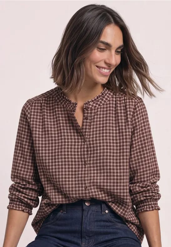 Blouse met lange mouwen, ronde hals en ruches
