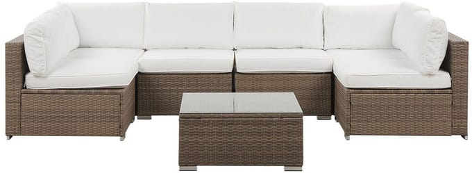 BELVEDERE - Loungeset voor 6 - Bruin/Wit - PE rotan