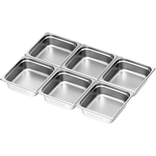 GGM Gastro (6 stuks) RVS GN-bak GN 2/3 - geperforeerd - Diepte: 100mm zilver