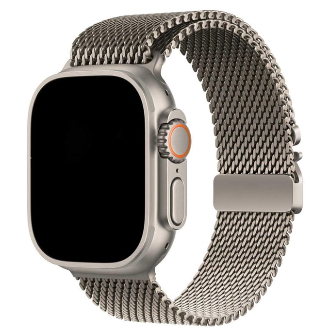 2+1 | Apple Watch Bandje Dominus - Milanese - Naturel Titanium