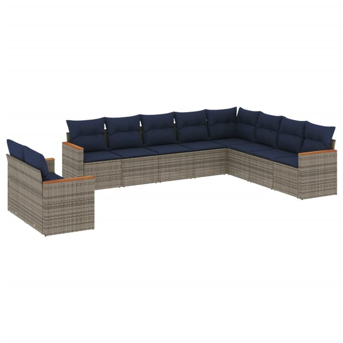 vidaXL - 10-delige - tuinbankset - met - kussens, - grijs - polyrotan