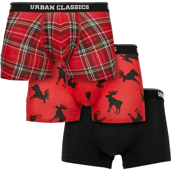 Urban Classics - 3-Pack Red Plaid Boxershorts set - S - Rood/Zwart