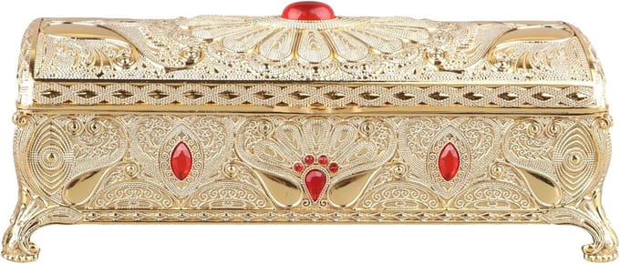 Sieradendoos - Schatkist Organizer - Sieraden Opbergen - Elegant Gesneden Patroon - 19.5 cm - Goud