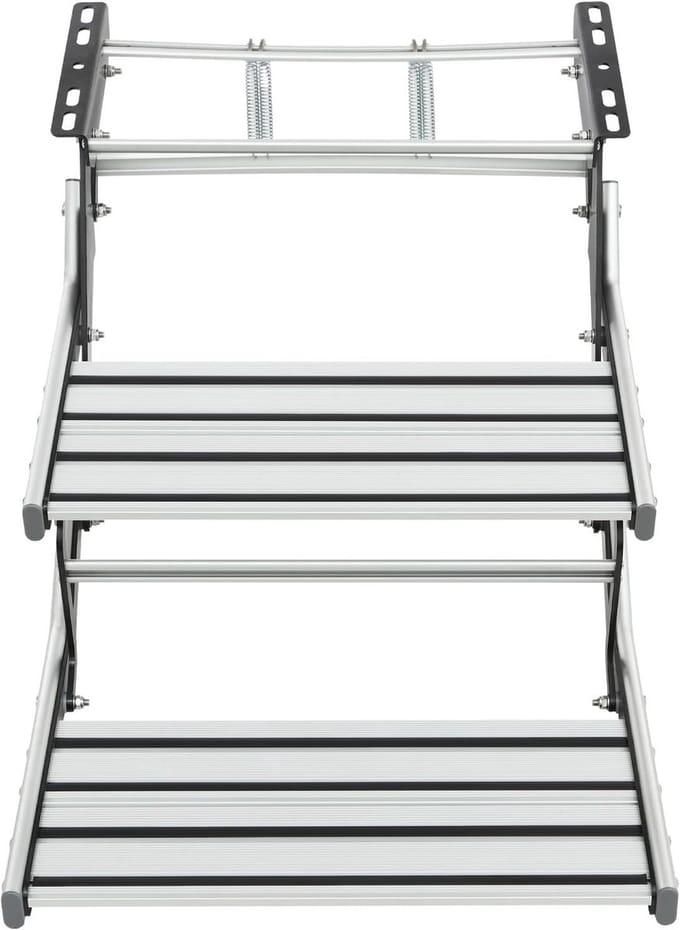 Camper Opstap - Dubbele Treden - Veilig Instappen - Antislip Rubber - 55 cm Breed - Zilver