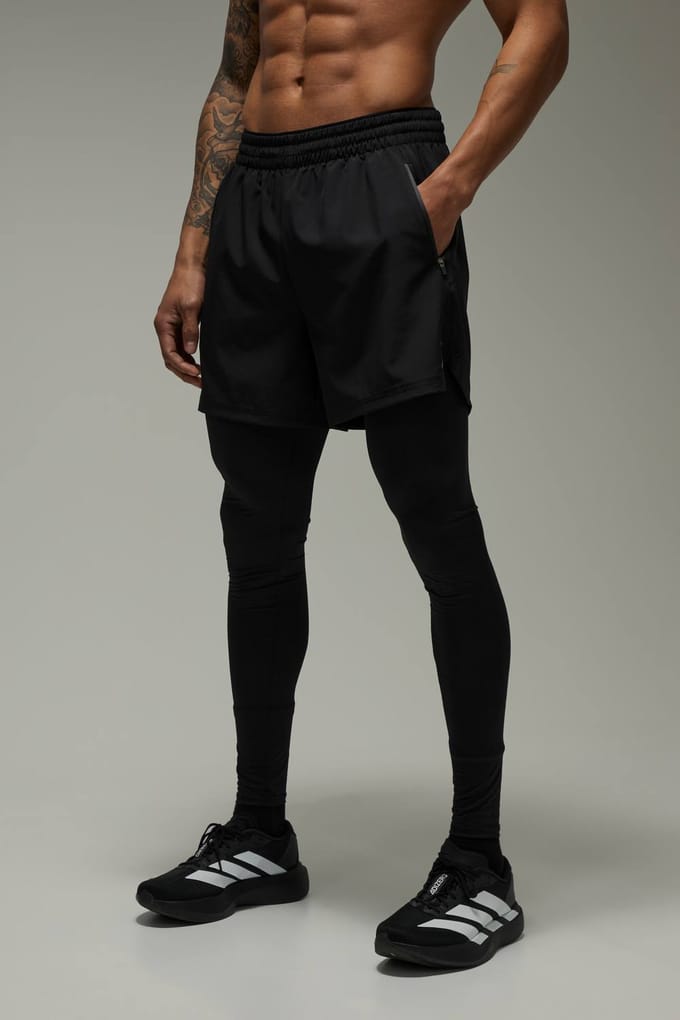 Common Pace Hardloop 2-in-1 Legging Dubbele Tailleband 5 Inch Short | Black | Size Large