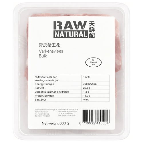 Raw Naturals buikspek met zwoerd - 600 g