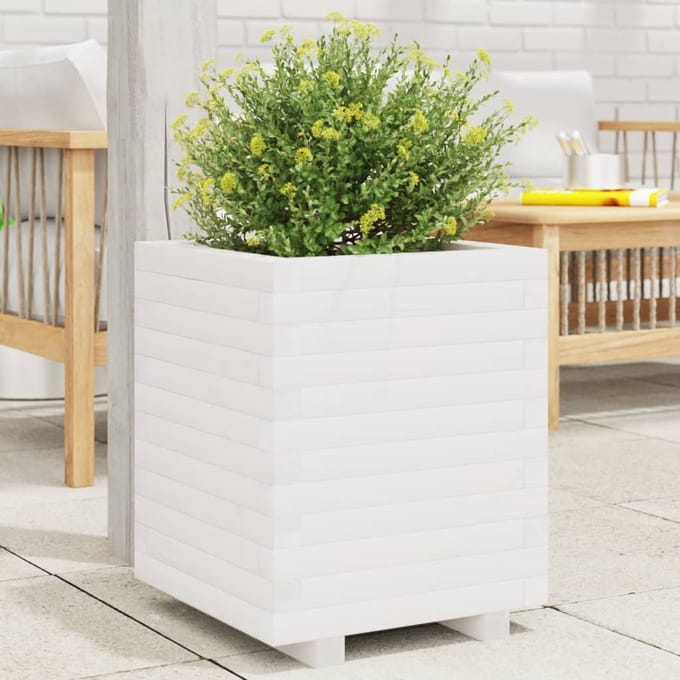 vidaXL - Plantenbak - 40x40x49,5 - cm - massief - grenenhout - wit
