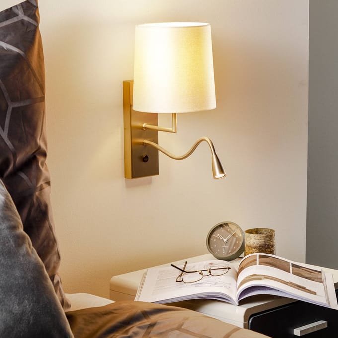 Hufnagel Havanna wandlamp met LED leesarm crème wit