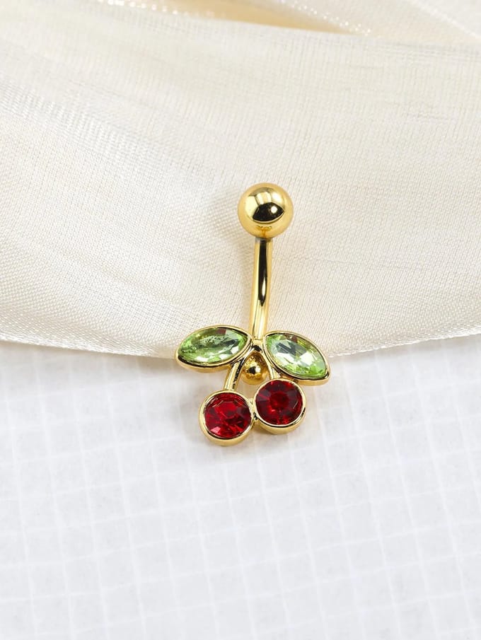 Kers Navelpiercing - Goudkleurige Navelpiercing - Cherry Belly Button Piercing - 1 Stuk
