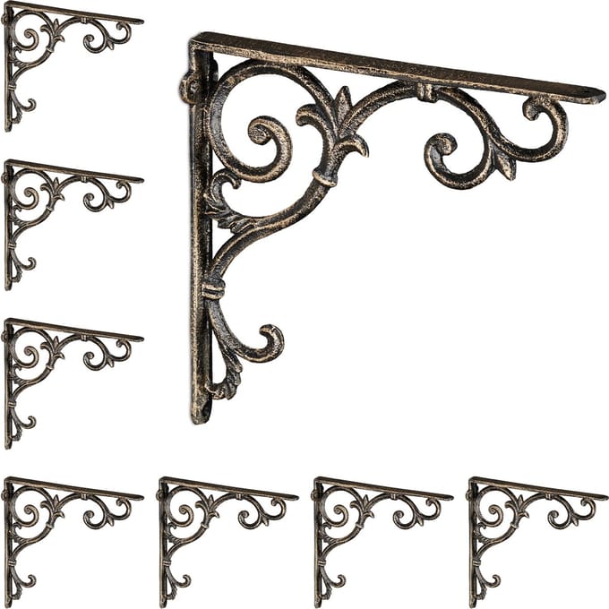 8x plankdrager antiek - set - schapdragers - plankendragers - gietijzer - brons