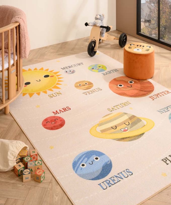 Kindervloerkleed planeten - Joy beige 100x150