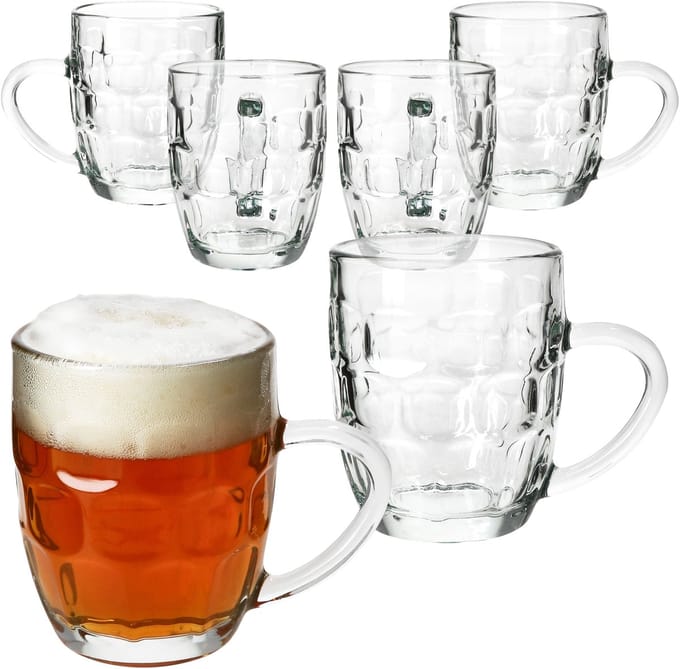 Set van 6 Dijon bierpullen, 0,2 liter per stuk, met reliëf en handvat, gemaakt van glas – 84569