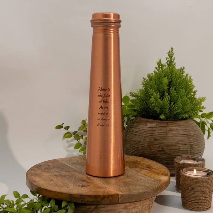 Puur koperen waterfles toren mat gegraveerd ± 850 ml (zware uitvoering)