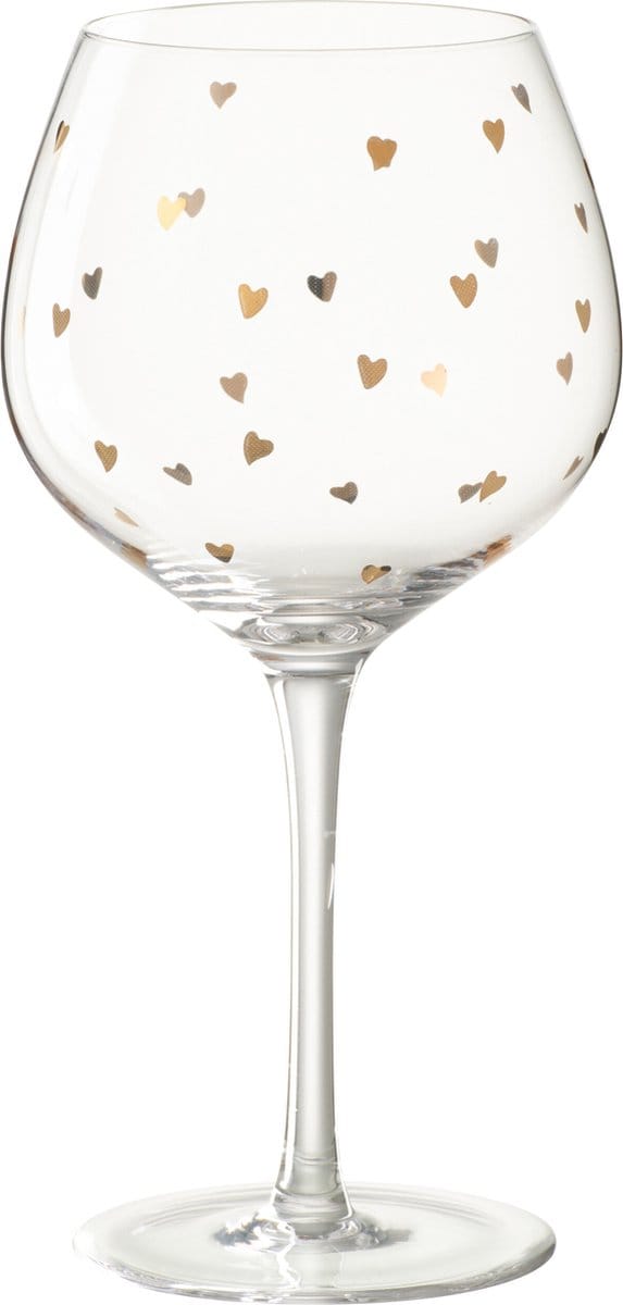 J-Line wijnglas Hart - glas - transparant/goud