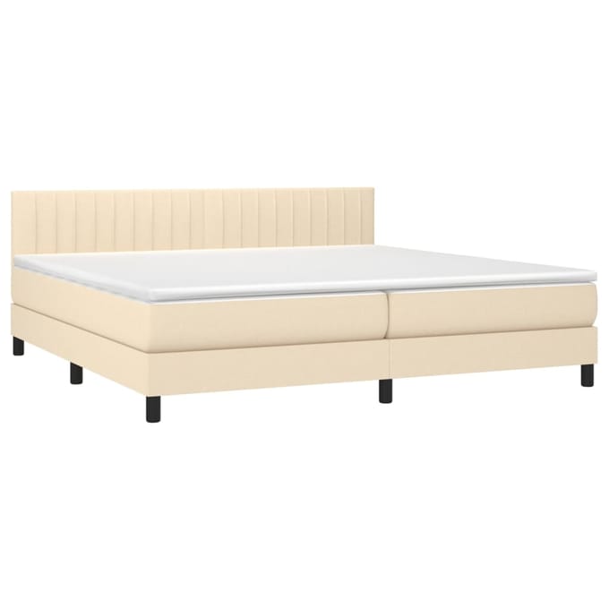 vidaXL - Boxspring - met - matras - en - LED - stof - crèmekleurig - 200x200 - cm