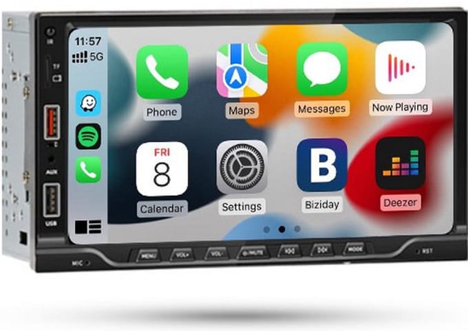 Boscer Autoradio 2Din Universeel - Apple Carplay & Android Auto (Draadloos) - 7 Inch HD Touchscreen - USB - Bluetooth - Externe Microfoon & Achteruitrijcamera