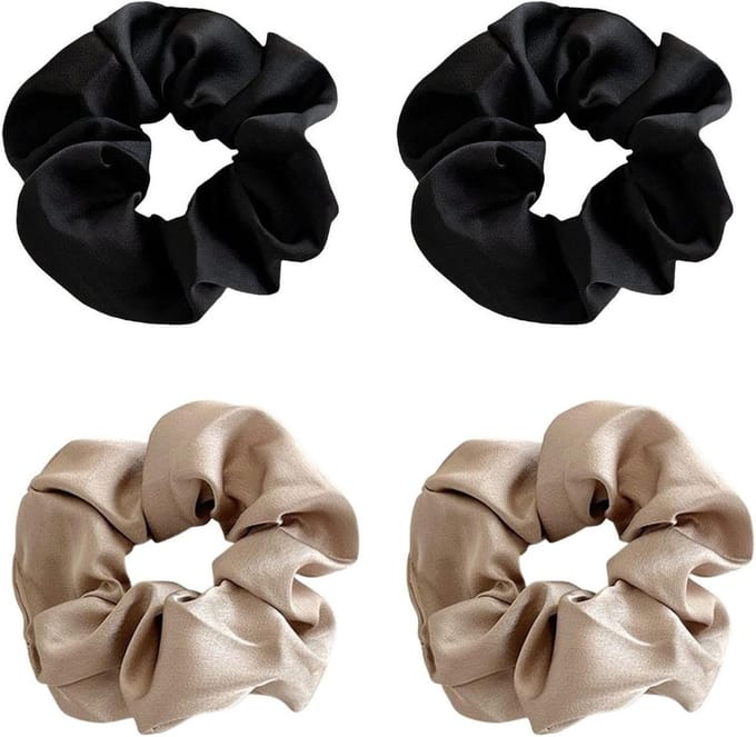 Zijden haartouw voor vrouwen - 4 stuks - Elastische fixers - Retro design - Haarstropdas met rubberen afwerking.