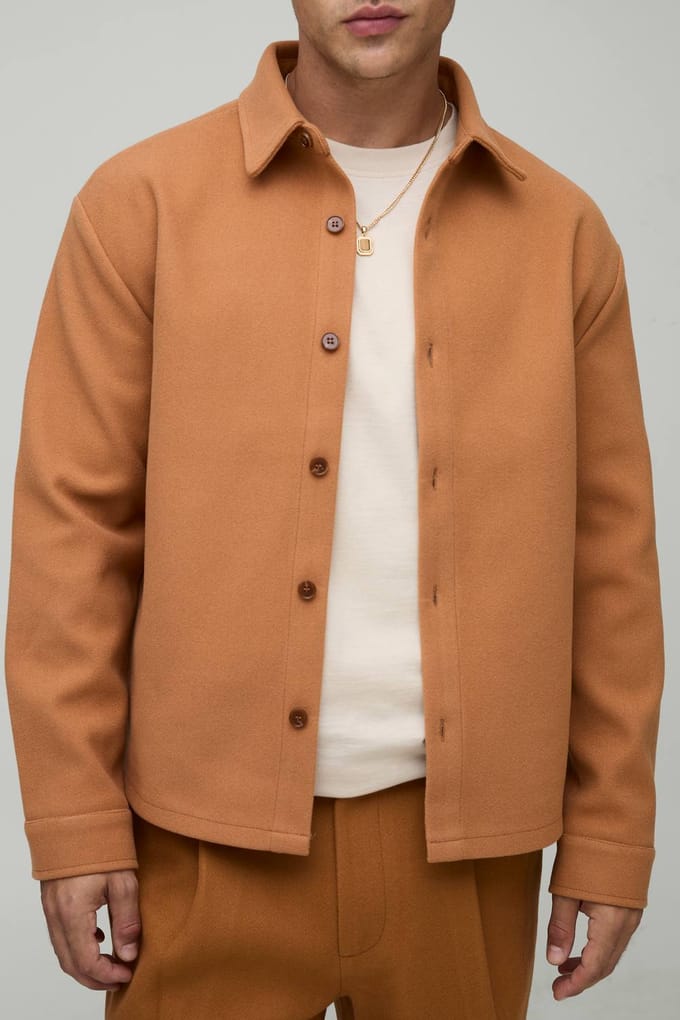 Regular Fit Geborsteld Overshirt | Brown | Size Small
