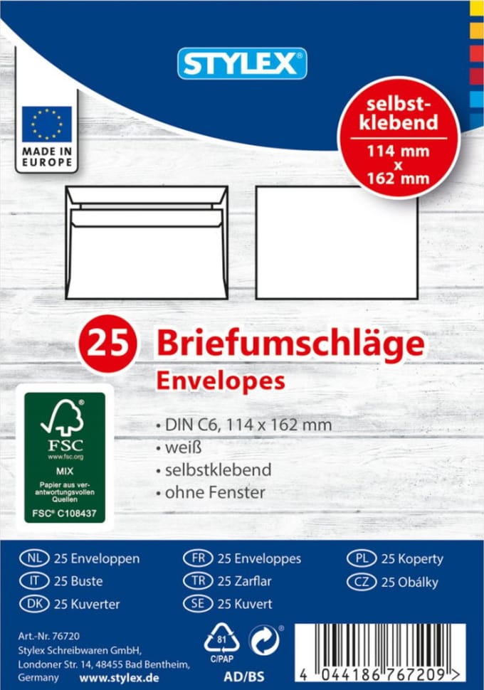 Zelfklevende enveloppen - C6 - 11.4x16.2cm - 25st.