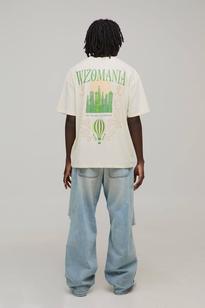 Oversized Wicked License Printed T-Shirt | Ecru | Size Small