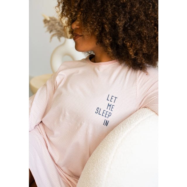 By Louise Essential Dames Nachthemd Lange Mouw Gestreept Roze - Maat M