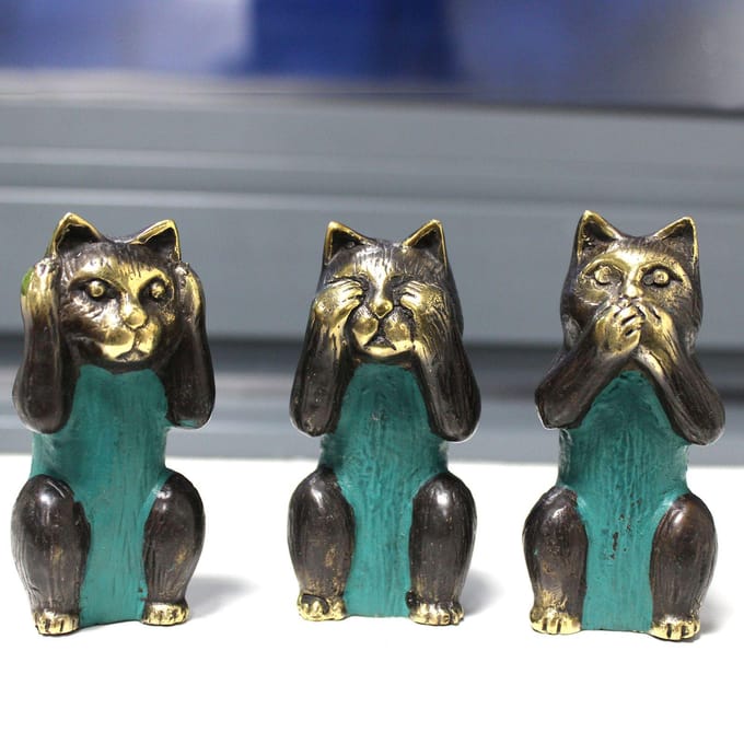 Feng Shui Katten Beeldjes - Zien, Horen & Zwijgen - Set van 3 - 9x7x2cm