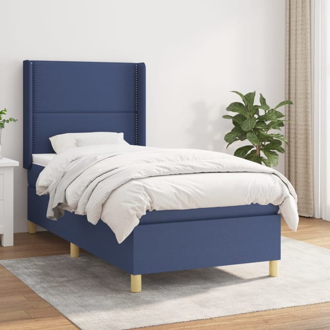 vidaXL - Boxspring - met - matras - stof - blauw - 100x200 - cm
