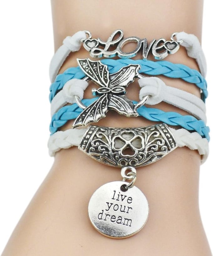 Fako Bijoux® - Multi Armband - Love Vlinder Munt - Lichtblauw/Wit