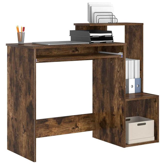 vidaXL - Bureau - Rook - Eiken - 106 - x - 41 - x - 88.5 - cm - Bewerkt - hout