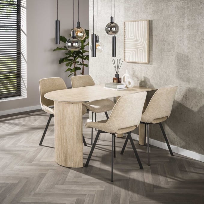 Dimehouse Set van 4 Eetkamerstoelen Avero draaibaar Jaroq zand - Chenille - Scandinavisch & Basic