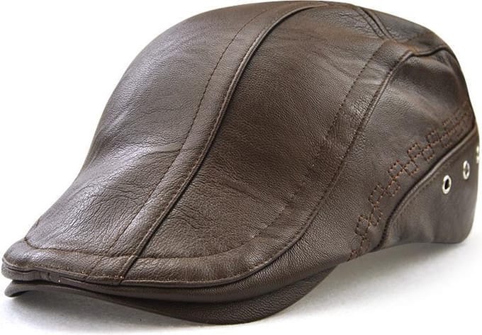 Flatcap - Platte pet - PU Nep leer - Verstelbaar - Lichtbruin