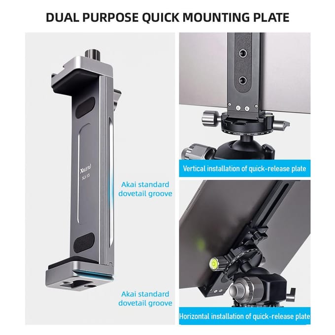 XILETU XJ15 Smartphone Tablet Statief Mount Telefoonhouder Klem Aluminiumlegering zwart
