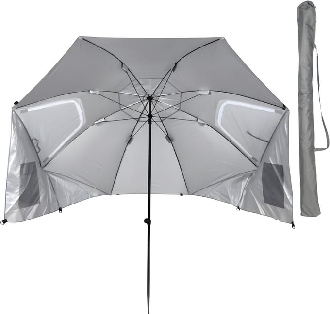 Sunnydays Strand Parasol Silver - UV50 bescherming - D240 cm - 2 opbergzakken