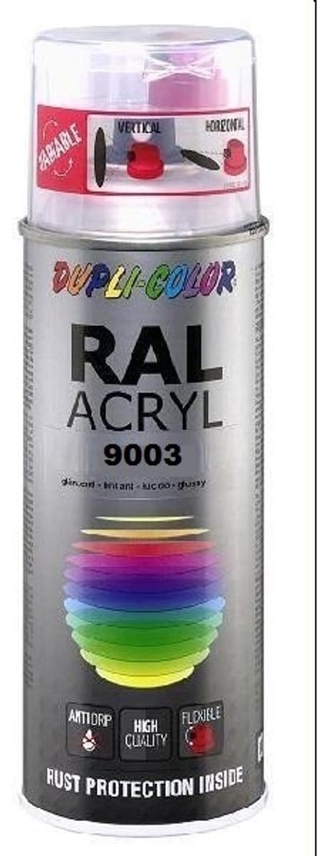 Dupli-Color acryllak hoogglans RAL 9003 signaalwit - 400 ml.