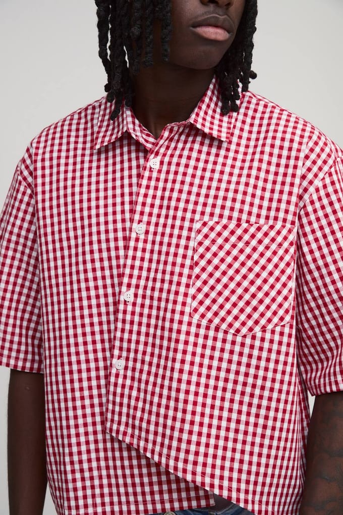 Oversized Boxy Asymmetrisch Geruit Overhemd | Red | Size Small
