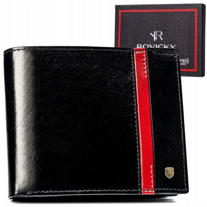 Rovicky - Leren Portemonnee - RFID Bescherming - Middelgroot - Goudkleurige Accent