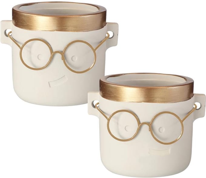 IDEAS 4 SEASONS - Bloempot met bril HARRY - Set van 2 - Afmeting: 7x7,5cm