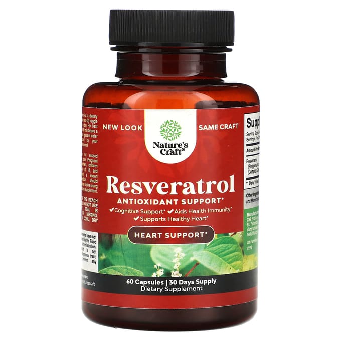 Nature's Craft, Resveratrol, Antioxidante Ondersteuning, 60 Capsules