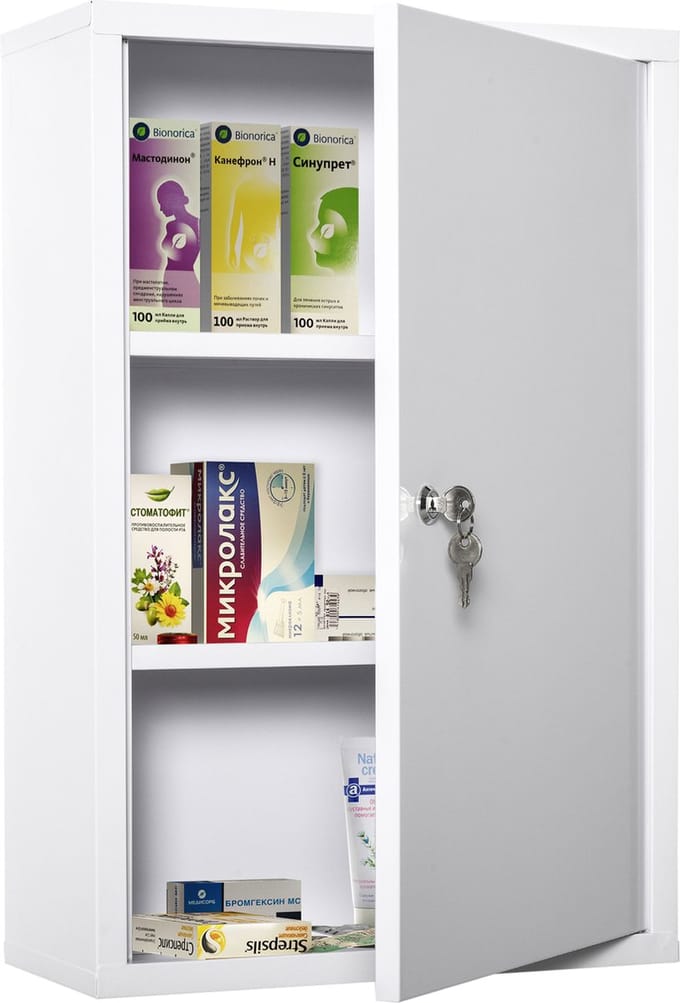 Kleankin medicijnkast - met slot - 3 vakken - staal - wit