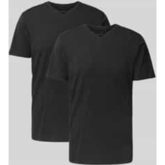 T-shirt met geribde V-hals in een set van 2 stuks
