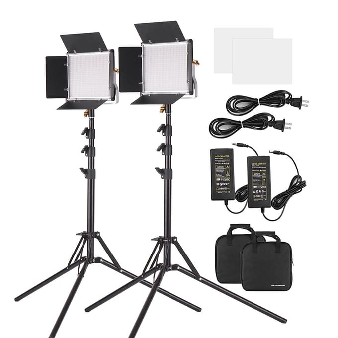 Lot de 2 lampes vidéo LED et kit d'éclairage sur pied de 78,7 pouces à intensité variable US Plug white