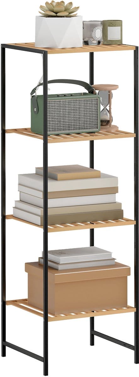 Homcom Storage Shelf-Bamboe, Staal-36,5L x 33B x 110H cm-Natuurhout